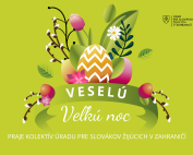 Veľkonočné prianie_ÚSŽZ - kraslice, bahniatka a tulipány na zelenom pozadí
